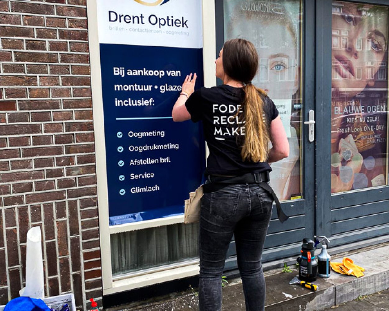 Drent Optiek Belettering Raam belettering Reclame stickers Fodefi Creatief Bureau Rotterdam